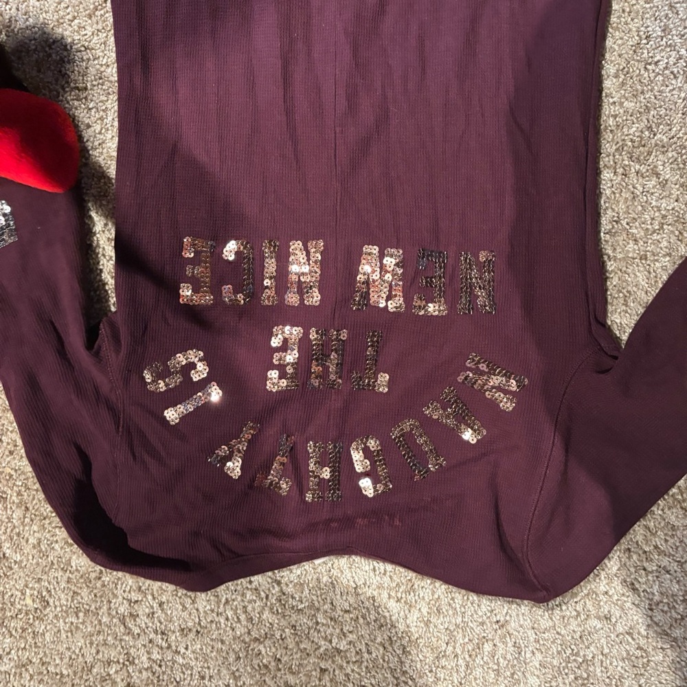 PINK Victoria's Secret Burgundy thermal body suit pajamas - Picture 6 of 7